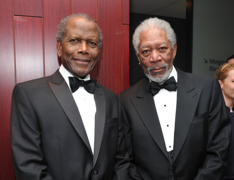 Morgan Freeman with Sidney Poitier, the recipient of the 38th Annual Chaplin Award in 2011. Photo by Mike Coppola.